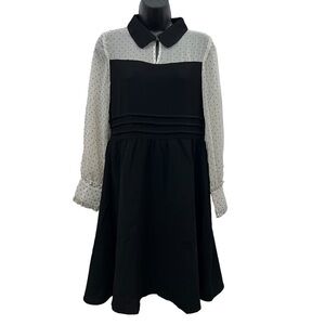 Black & White Fit & Flare Collared Long Sheer Bishop Sleeve Dress Size M new